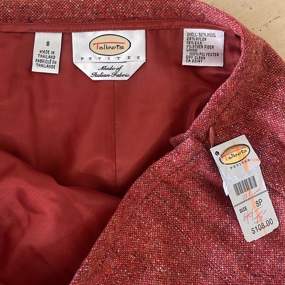 Talbots Tweed Pleated Wool Blend Pencil Skirt Women's Size 8 P Orange - Picture 2 of 6
